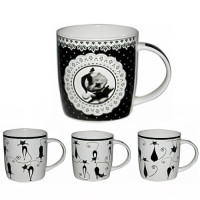 Чашка порцелянова 360мл Коти чорно-білі