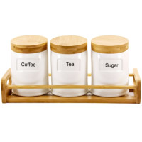 Банки фарфорові з дерев'яною кришкою на дерев'яній підставці 600мл 3шт