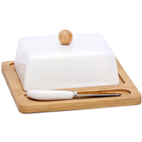 Маслянка фарфорова з ножем на дерев'яній підставці