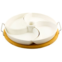 Менажниця 4-секційна 28см на дерев'яній підставці