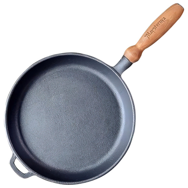 Сковорода чавунна лита 24х4см з дерев'яною ручкою