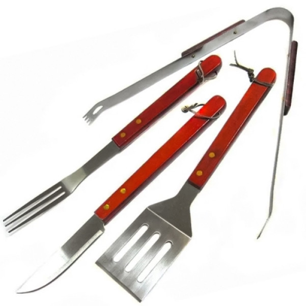 Гриль-барбекю сет 4шт, лопатка, ніж, щипці, виделка для гриля