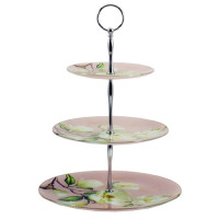 Фруктовниця скляна кругла 3 яруси Магнолія біла