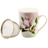 Чашка порцелянова 330мл з кришкою та ситом Магнолія