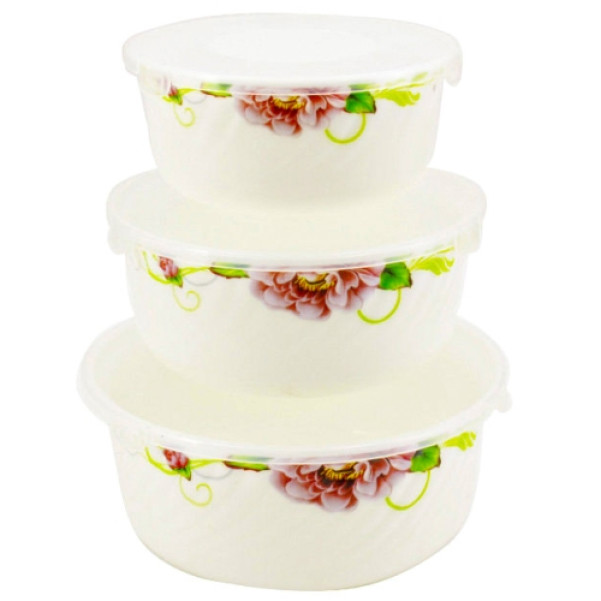 Набір салатників склокерамічних з кришкою 3-предмета Бузковий піон