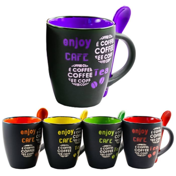 Чашка керамічна з ложкою 350мл Еnjoy coffee