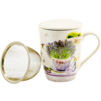 Чашка порцелянова 330мл з кришкою та ситом Лаванда