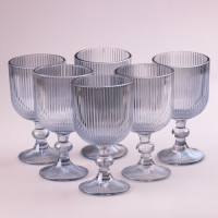 Набір келихів для вина фігурних ребристих із товстого скла 6шт 380мл, блакитний